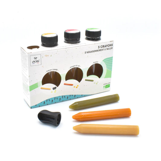 Assaisonnement à tailler | coffret 3 crayons | Découverte | CITRON CONFIT (BIO) + BASILIC (BIO) + PIMENT & AIL (BIO)